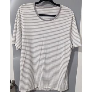 Lululemon Mens T Shirt White and Gray Stripe 5 Year Basic Short Sleeve Tee XL
